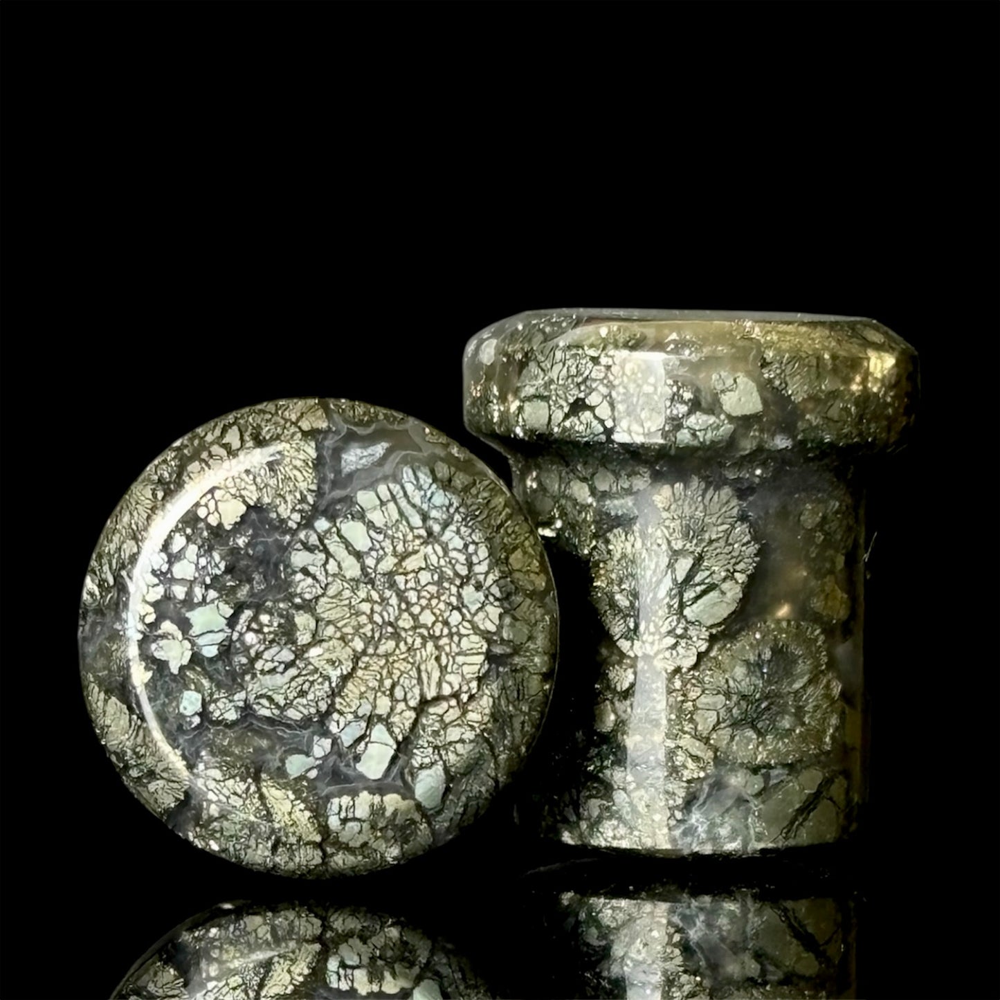 7/16” / 11mm Marcasite In Agate single Flare