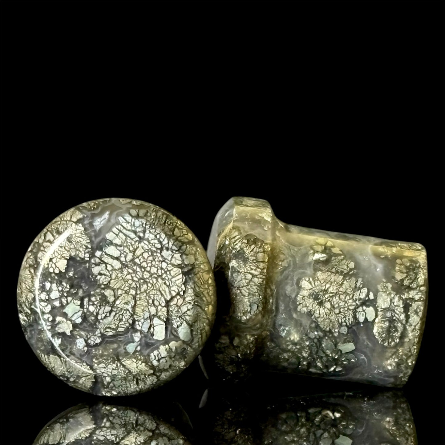 7/16” / 11mm Marcasite In Agate single Flare