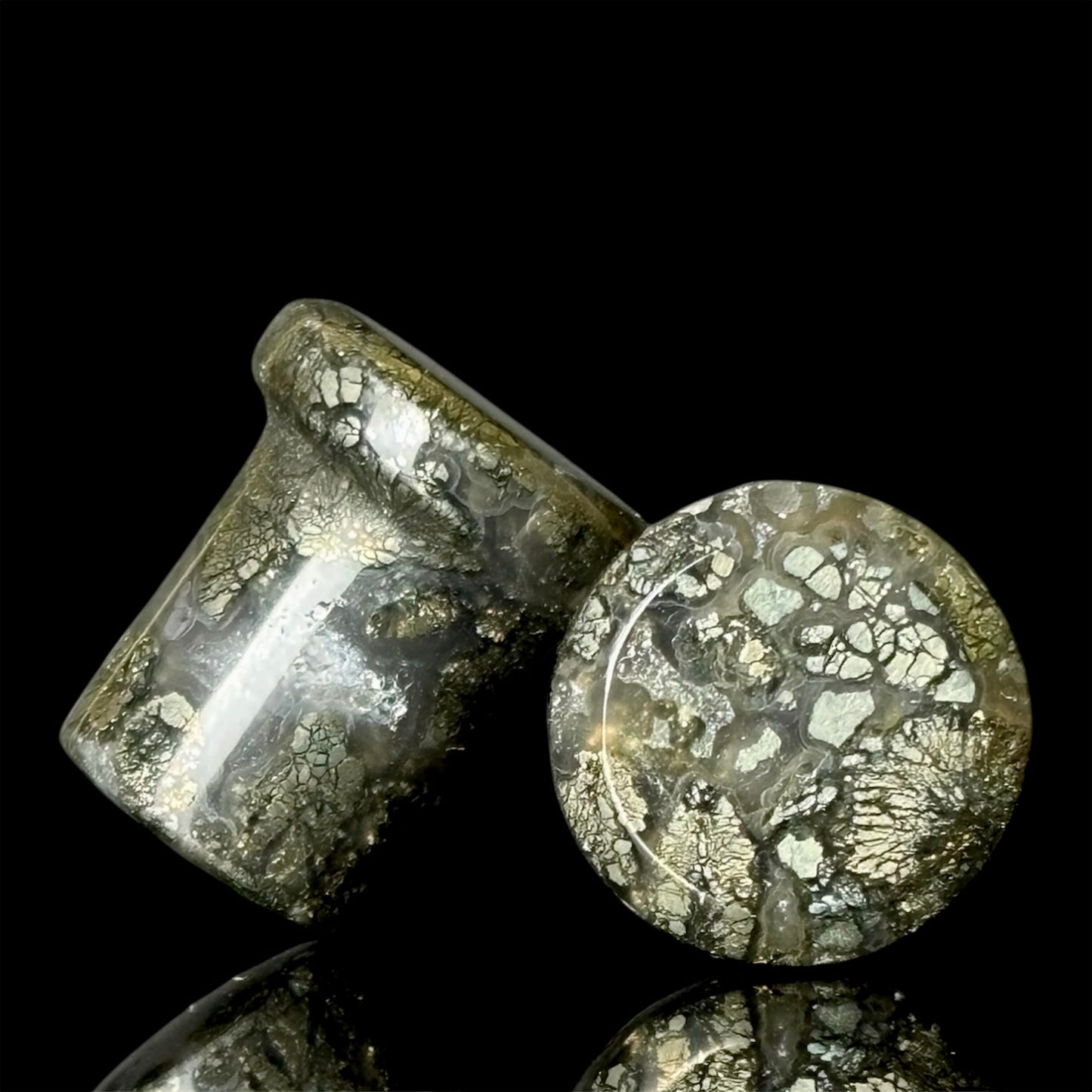 7/16” / 11mm Marcasite In Agate single Flare