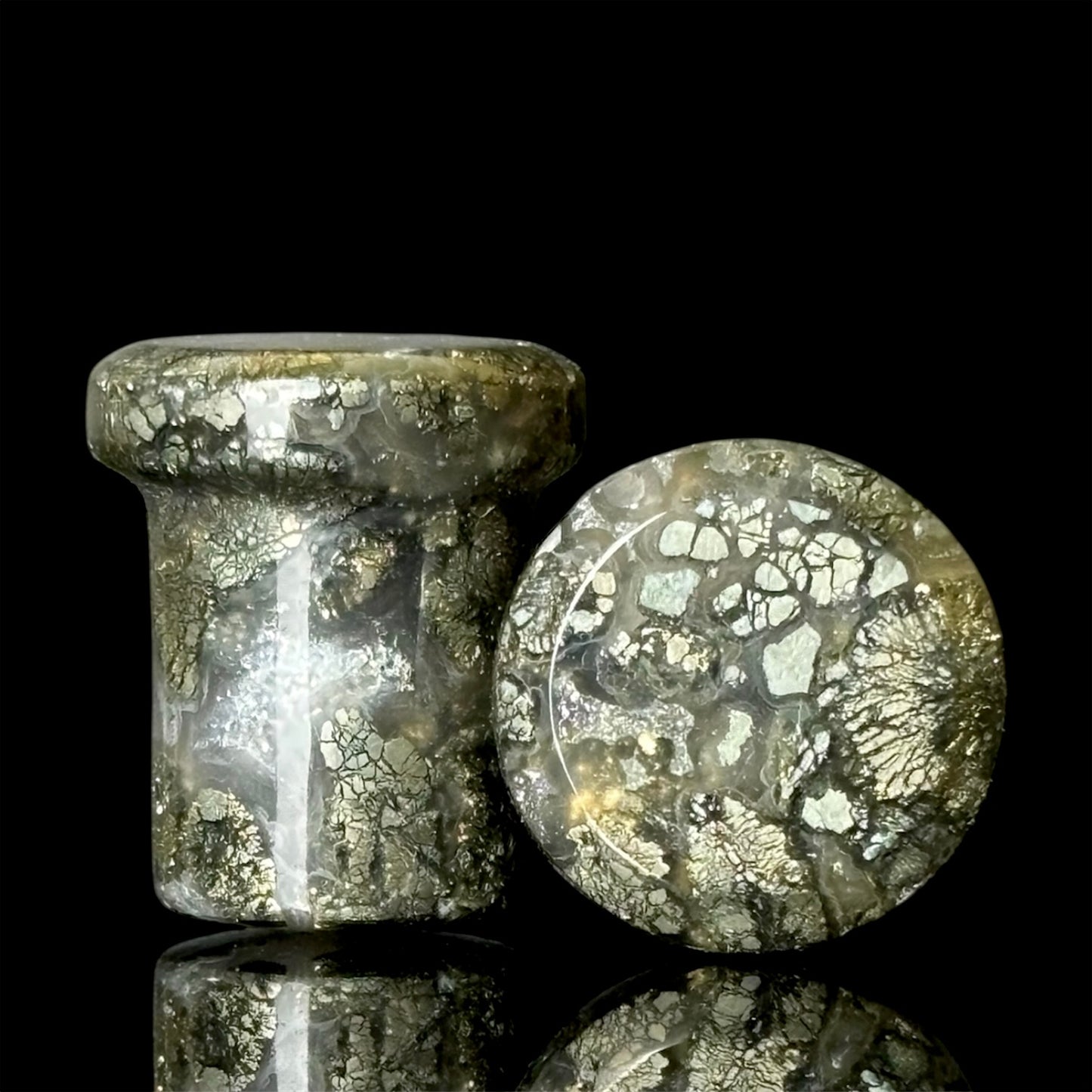 7/16” / 11mm Marcasite In Agate single Flare