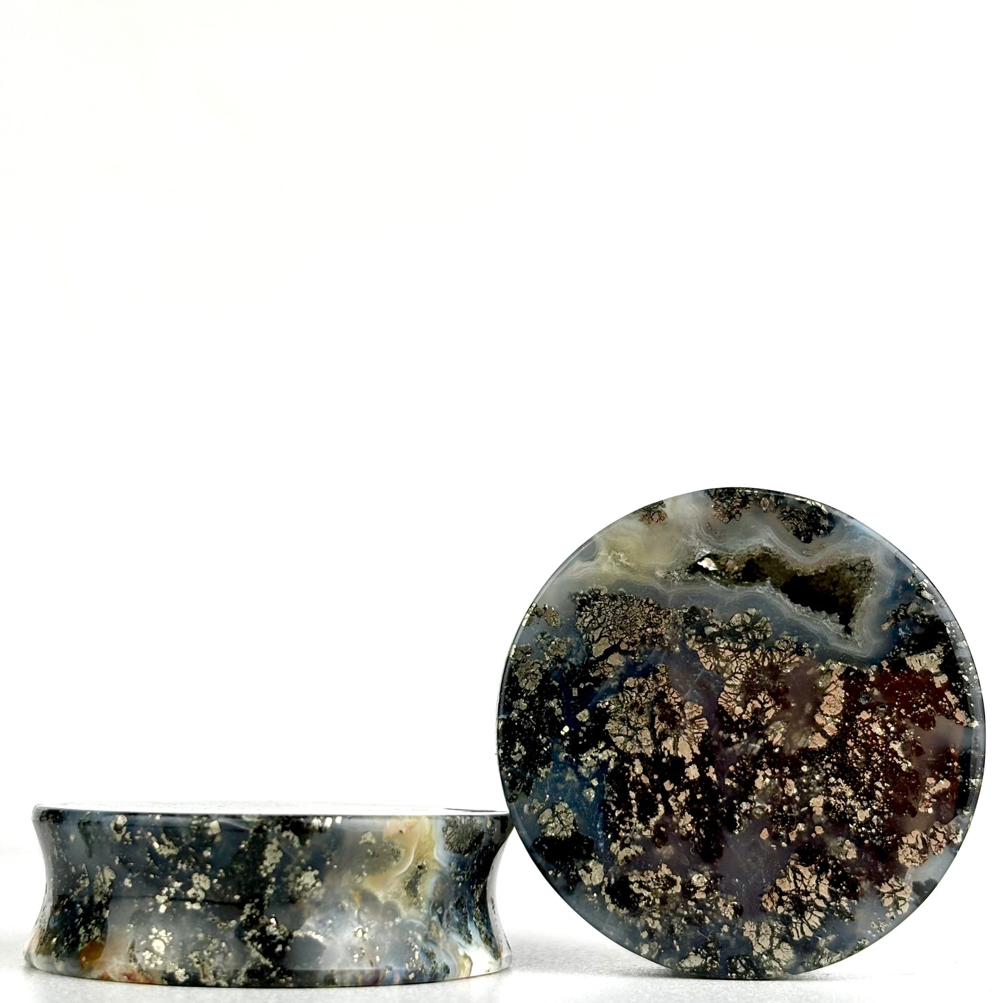 Marcasite in agate 1  5/8" (41mm)