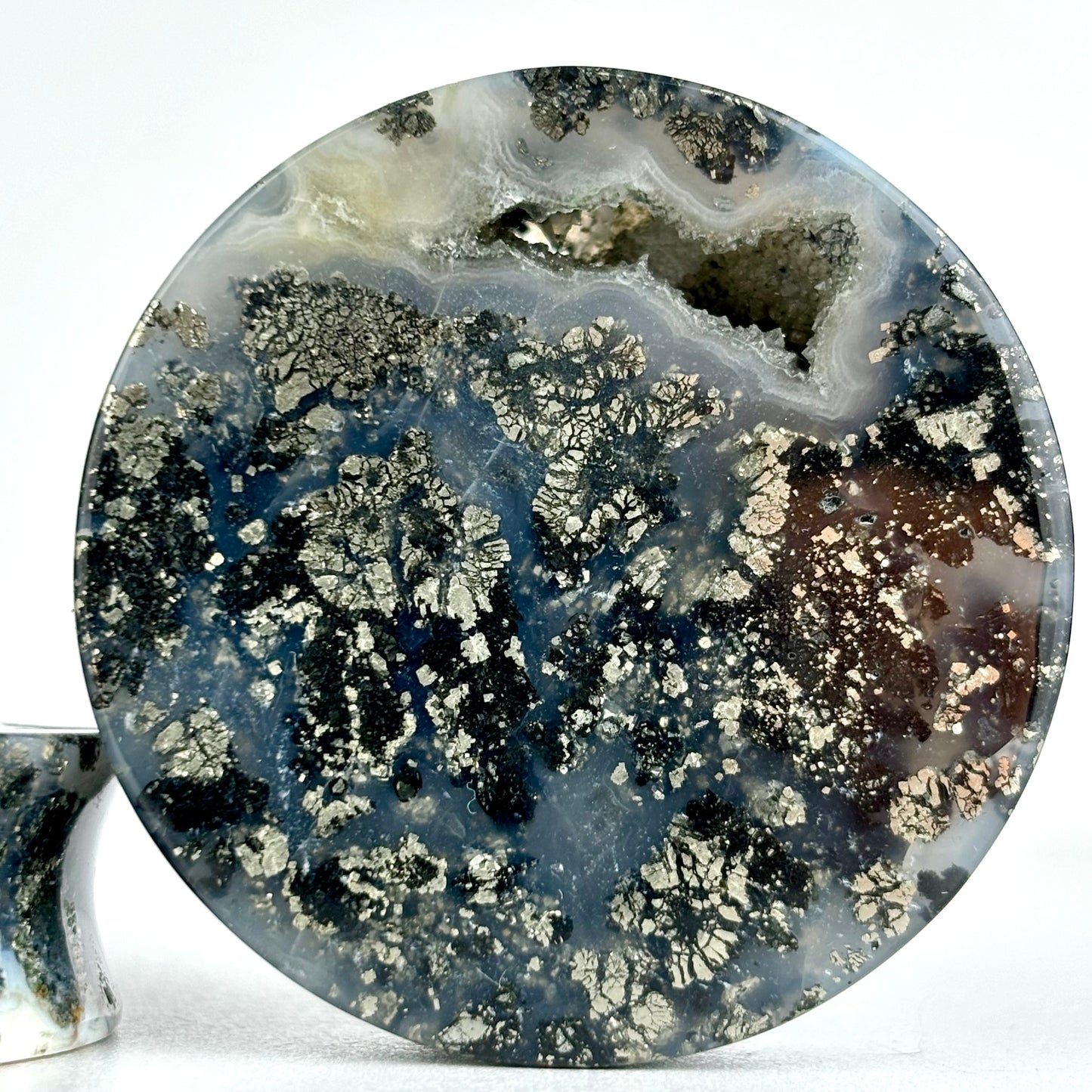 Marcasite in agate 1  5/8" (41mm)