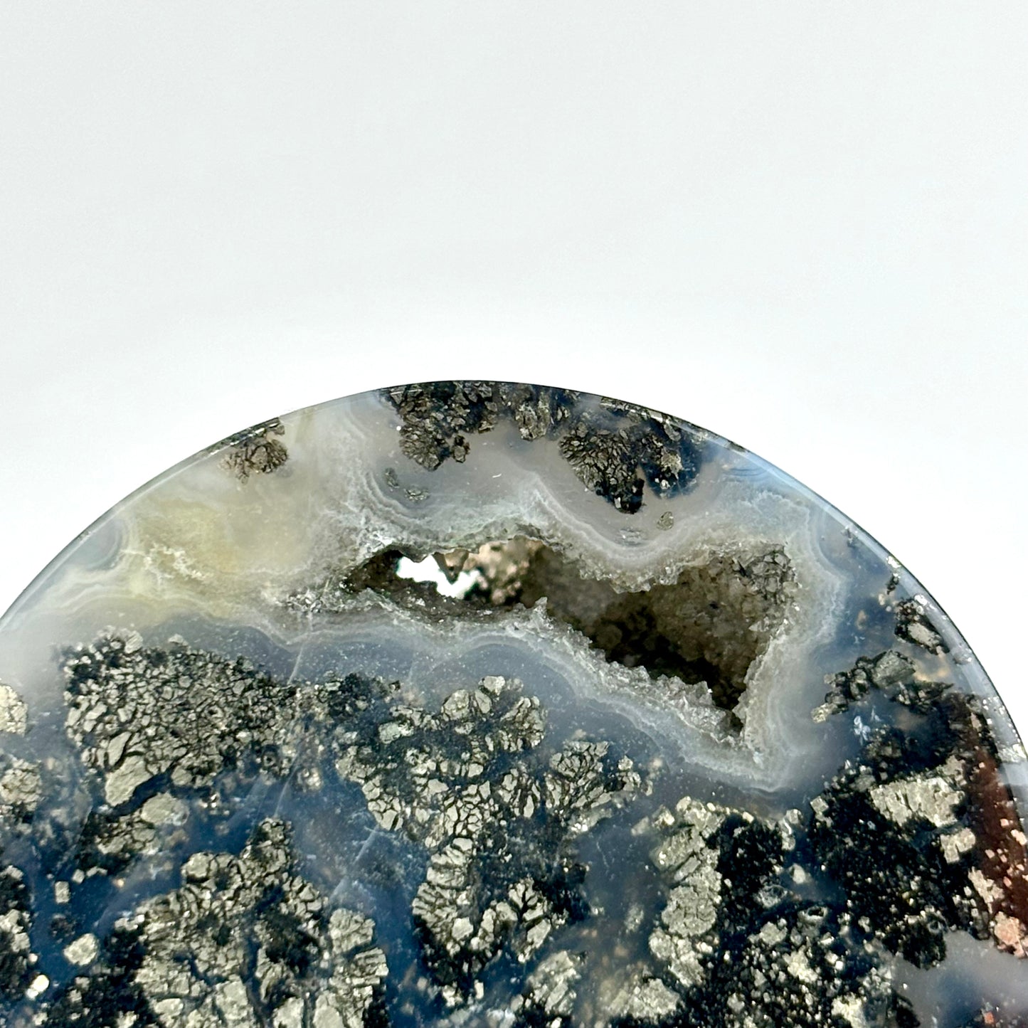Marcasite in agate 1  5/8" (41mm)