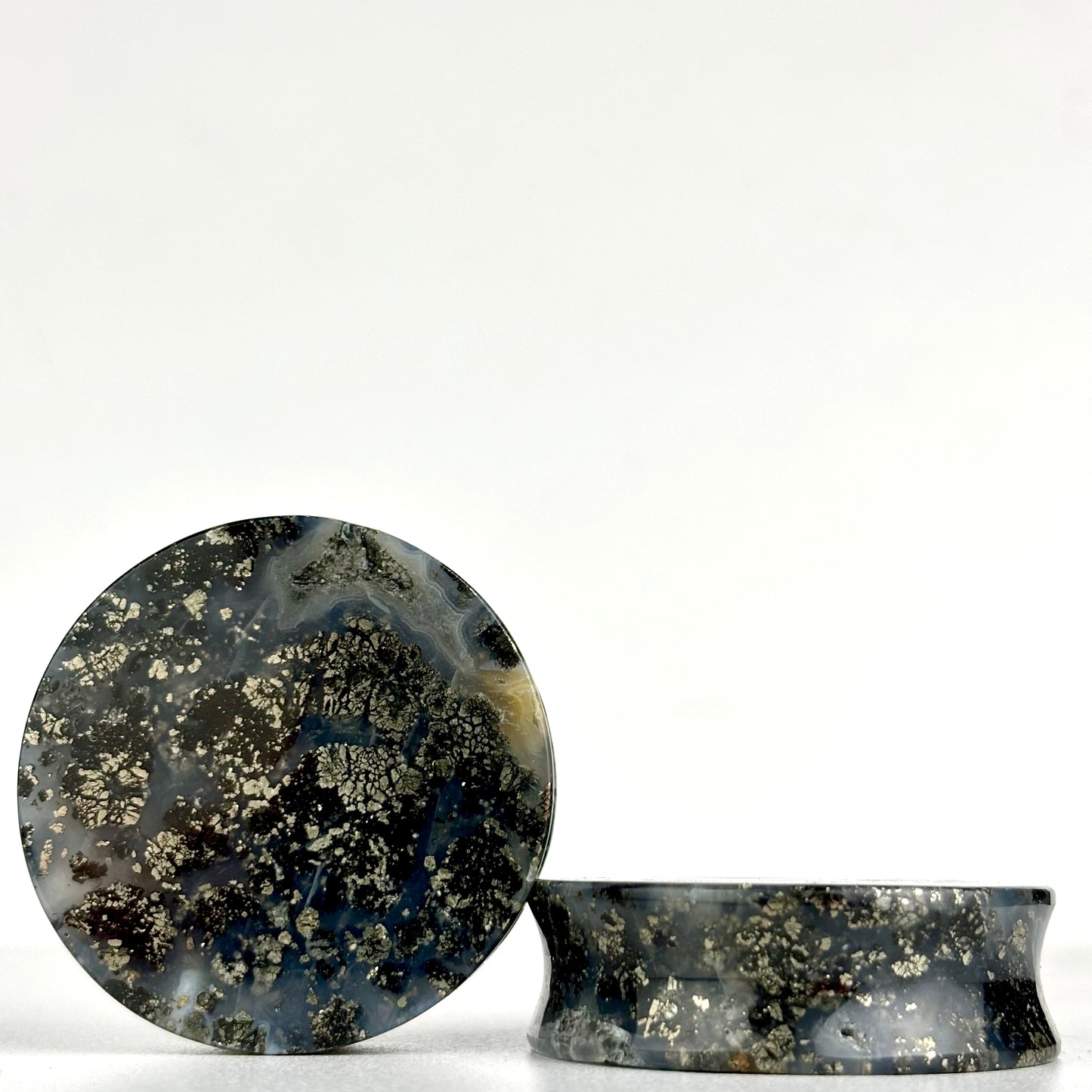 Marcasite in agate 1  5/8" (41mm)