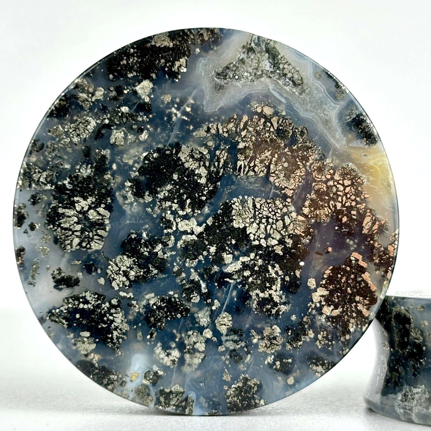 Marcasite in agate 1  5/8" (41mm)