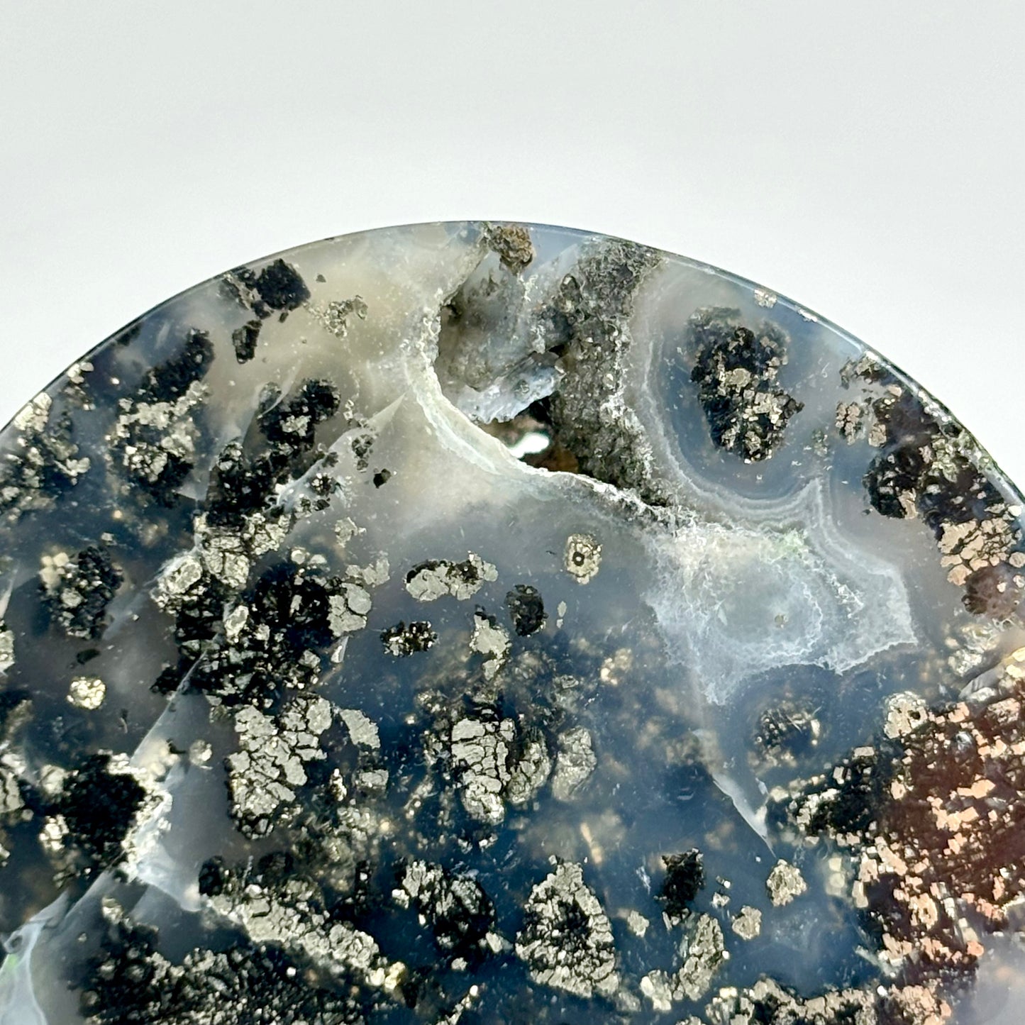 Marcasite in agate 1  5/8" (41mm)
