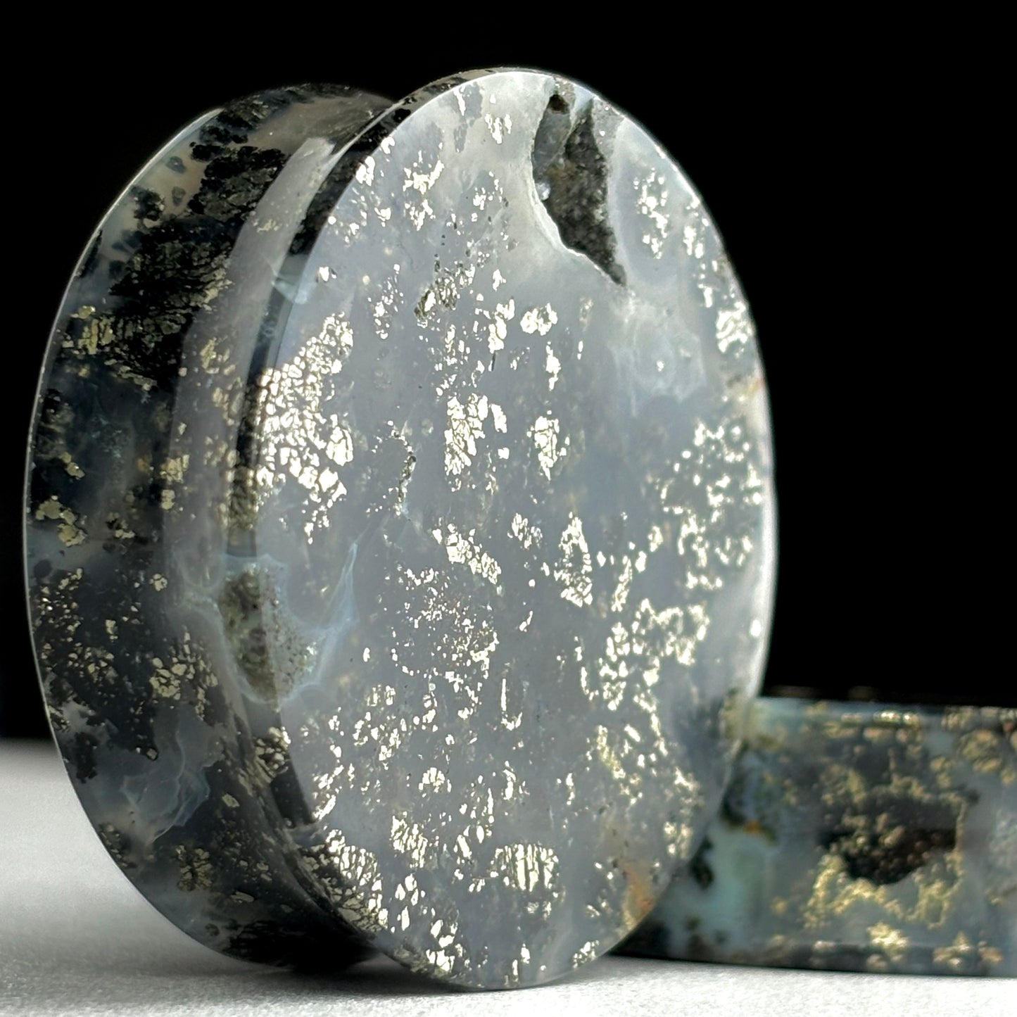 Marcasite in agate 1  5/8" (41mm)