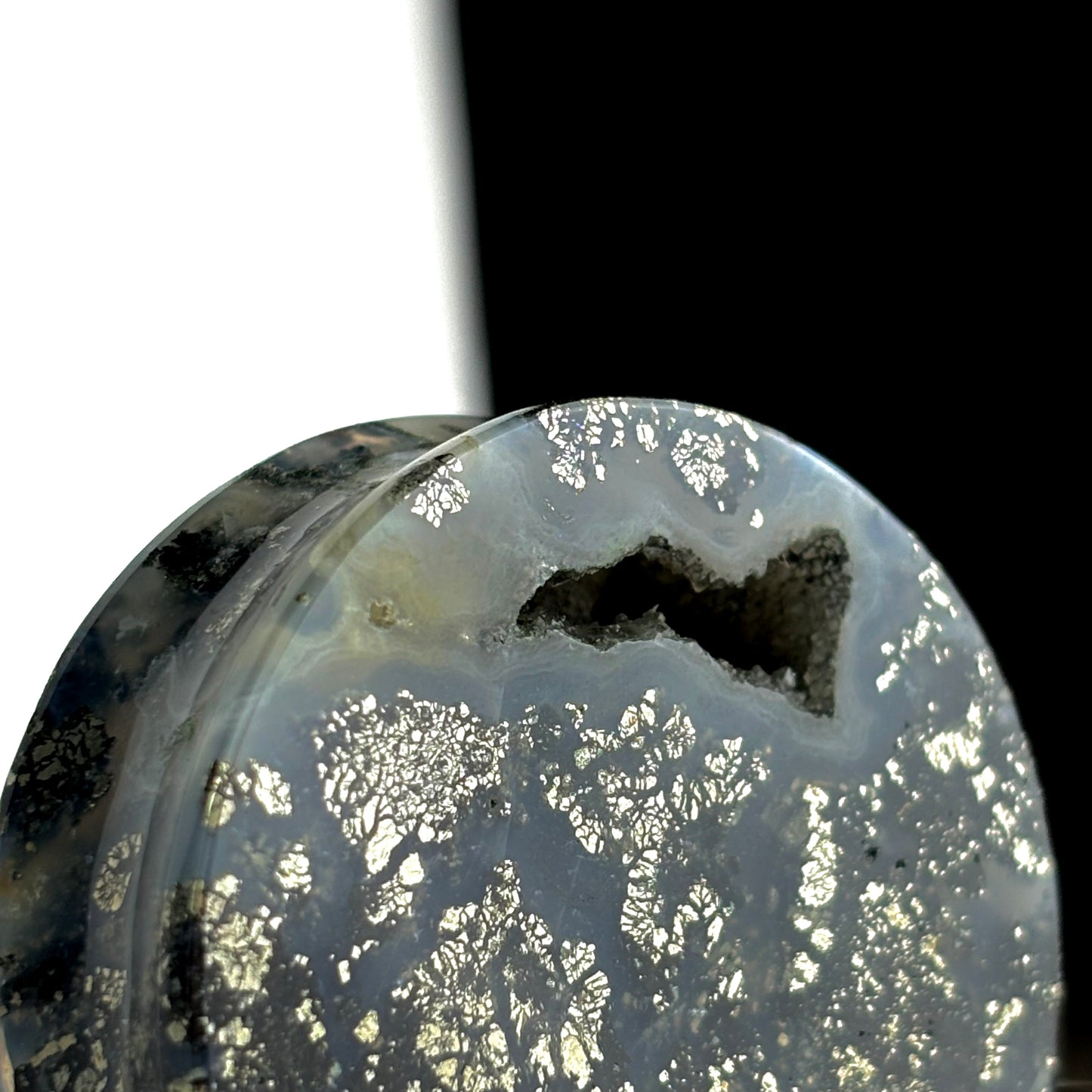 Marcasite in agate 1  5/8" (41mm)